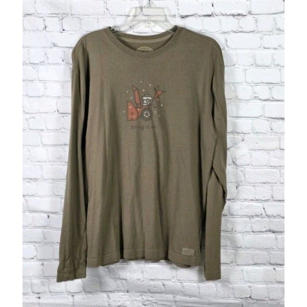 Life is Good Men's Small Olive Green " Bring It On " Short Sleeve T-Shirt